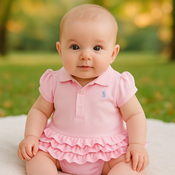 Polo Ralph Lauren SZ 3M Baby Girls Ruffled Trim Cupcake Dress Pink 2 PC NWT - Picture 1 of 6